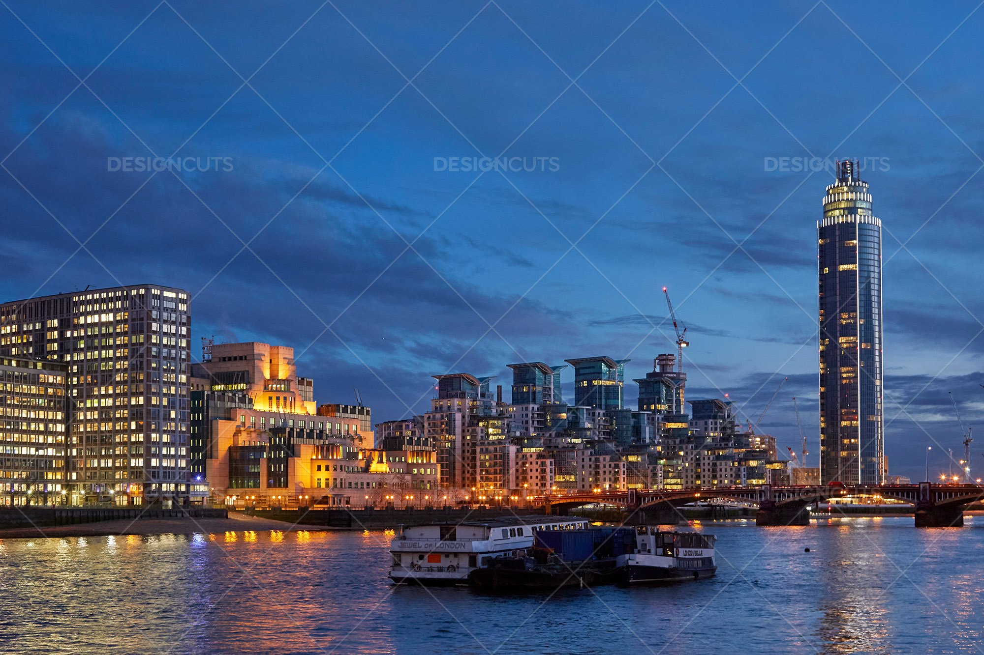 London Skyline On Thames At Nightfall