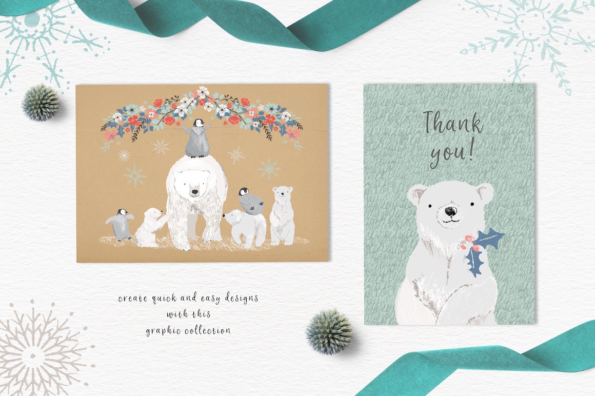 Polar Bear Christmas Clipart Set