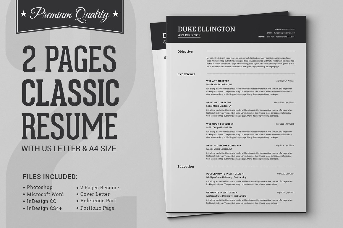 Two Pages Classic Resume CV Template cover
