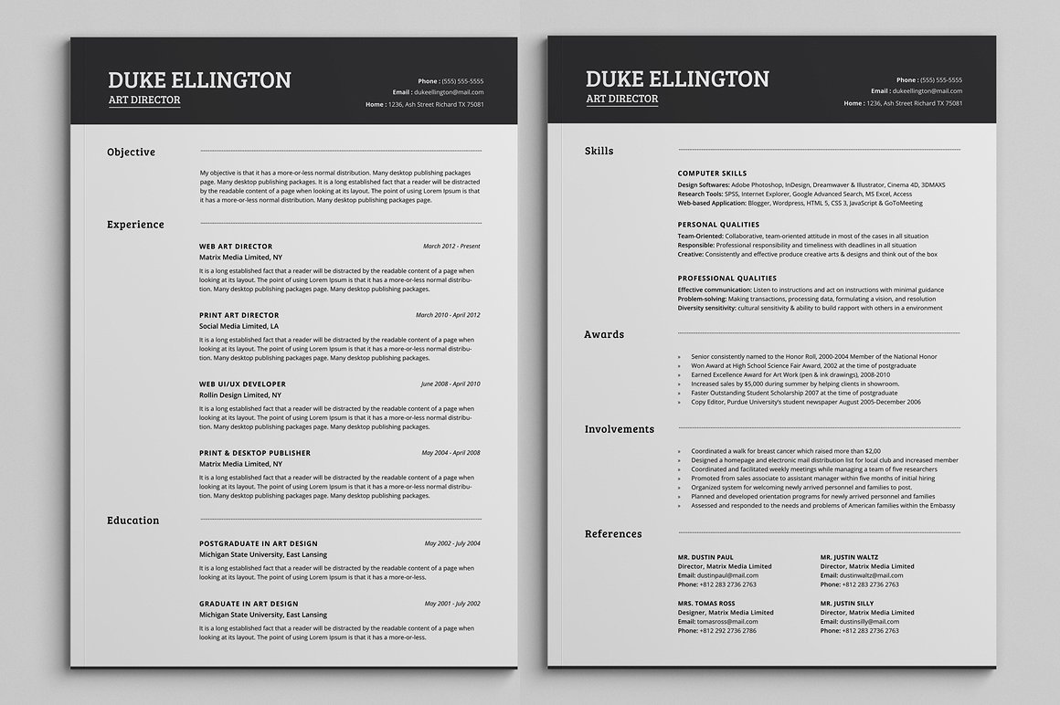 Two Pages Classic Resume CV Template strip1