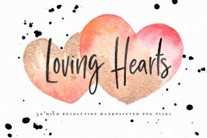 Watercolor Hearts Love Graphics - Handpainted Gold