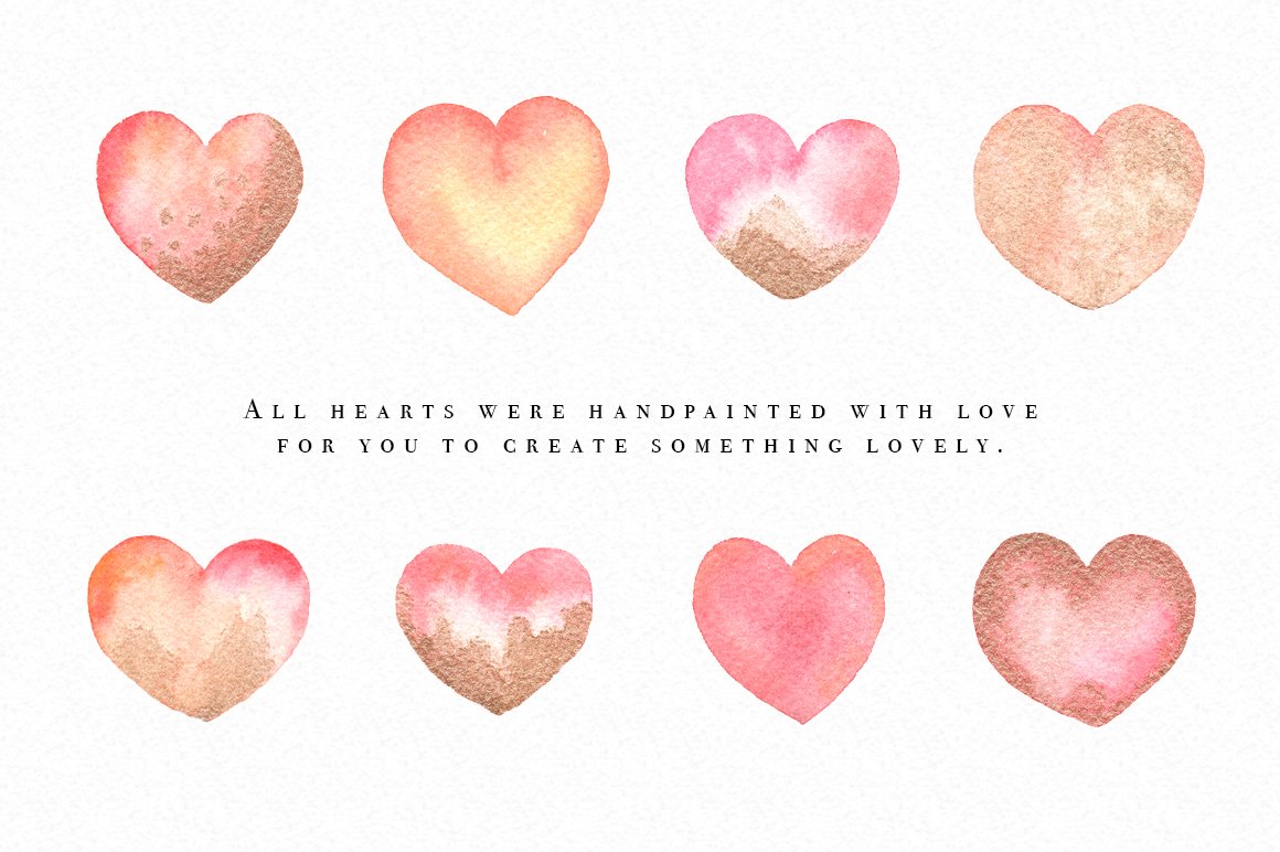 Watercolor Hearts Love Graphics - Handpainted gold