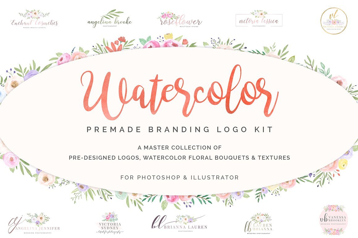 Watercolor Premade Branding Logos