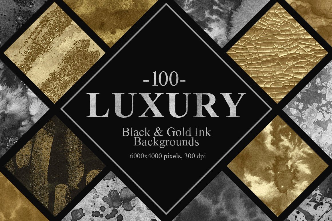 100 Luxury Black & Gold Ink Textures