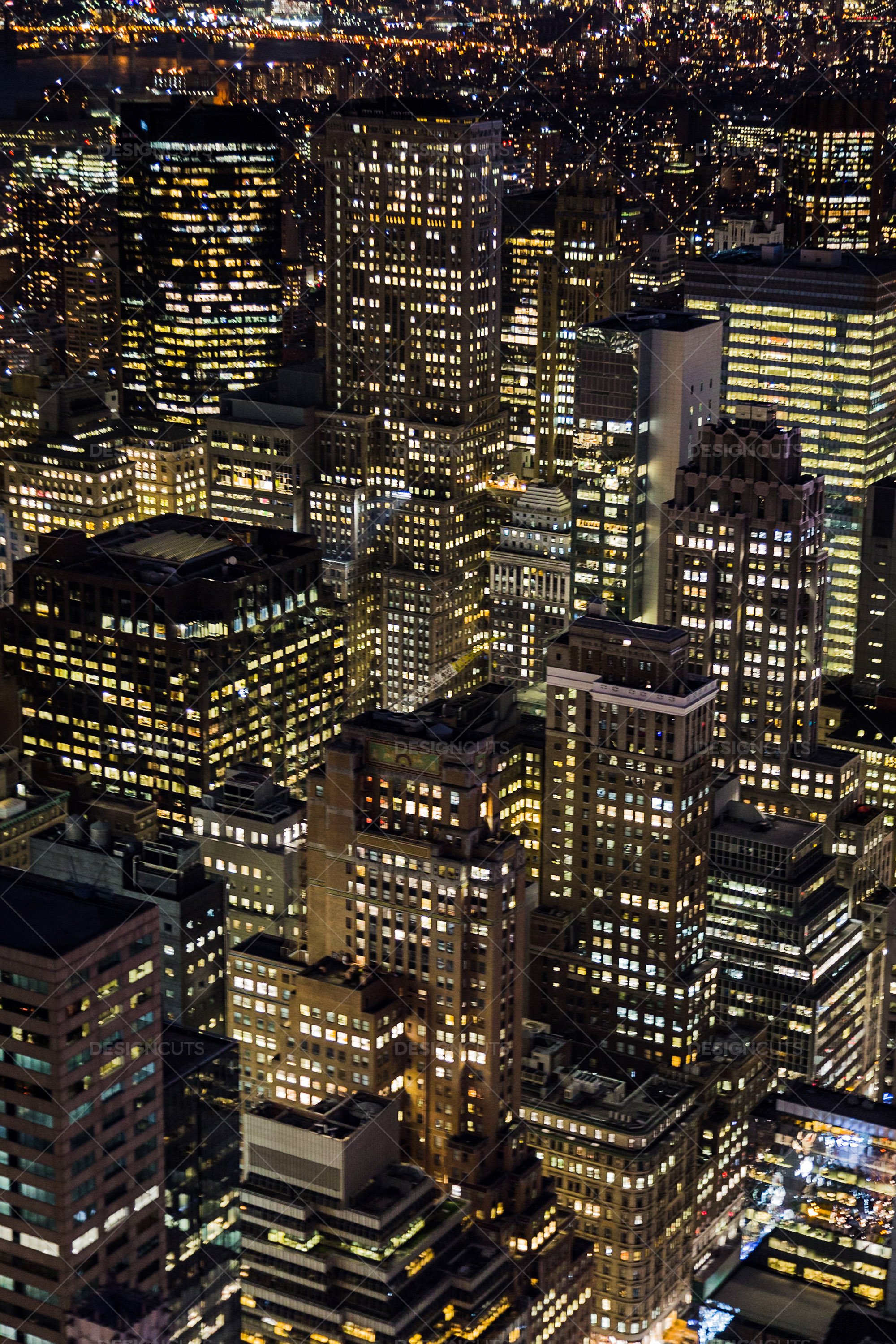 Aerial View Of New York City Skyscrapers Lit Up At Night 2