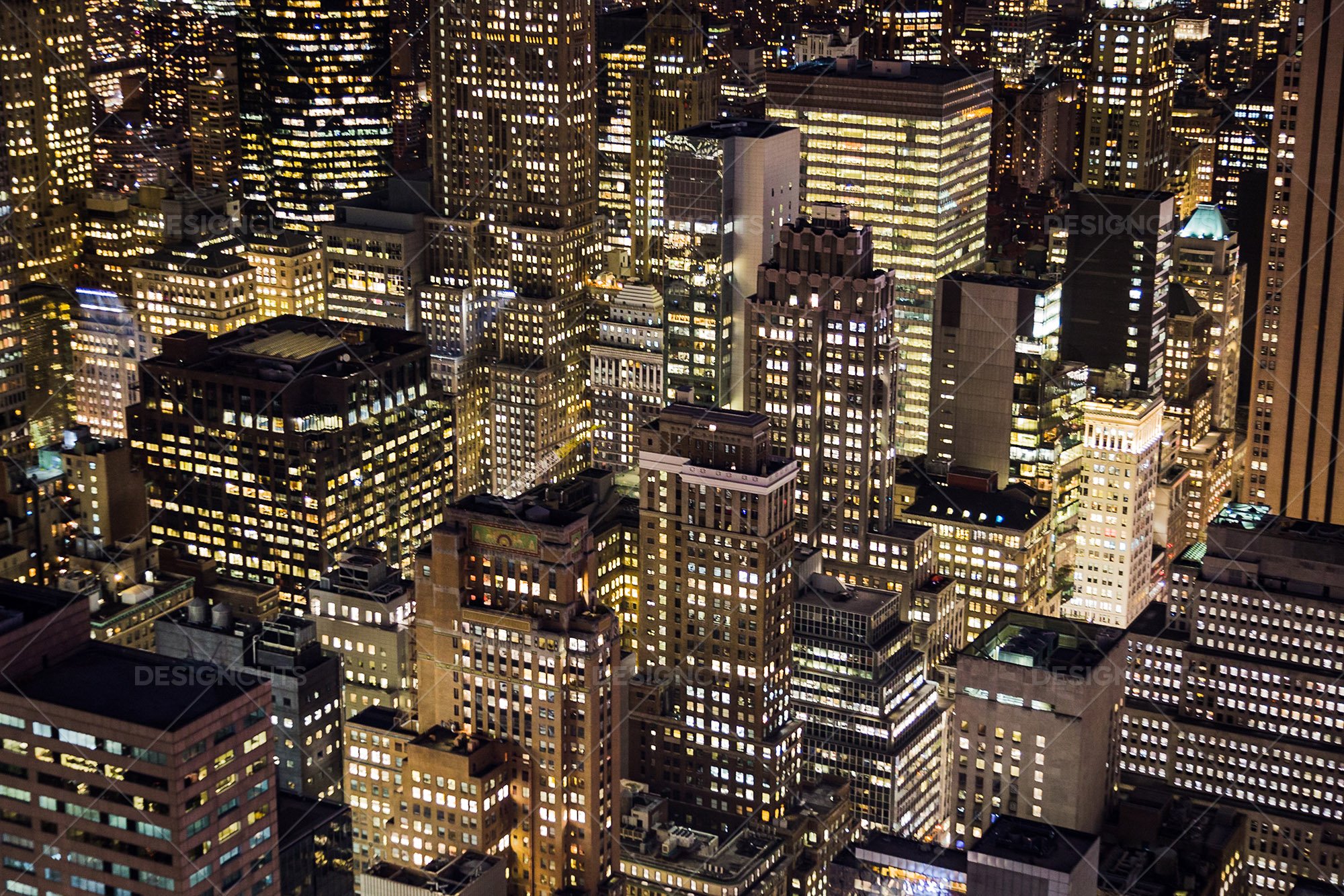 Aerial View Of New York City Skyscrapers Lit Up At Night 4