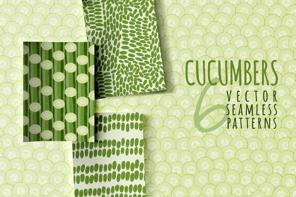 Cucumbers, 6 Seamless Patterns