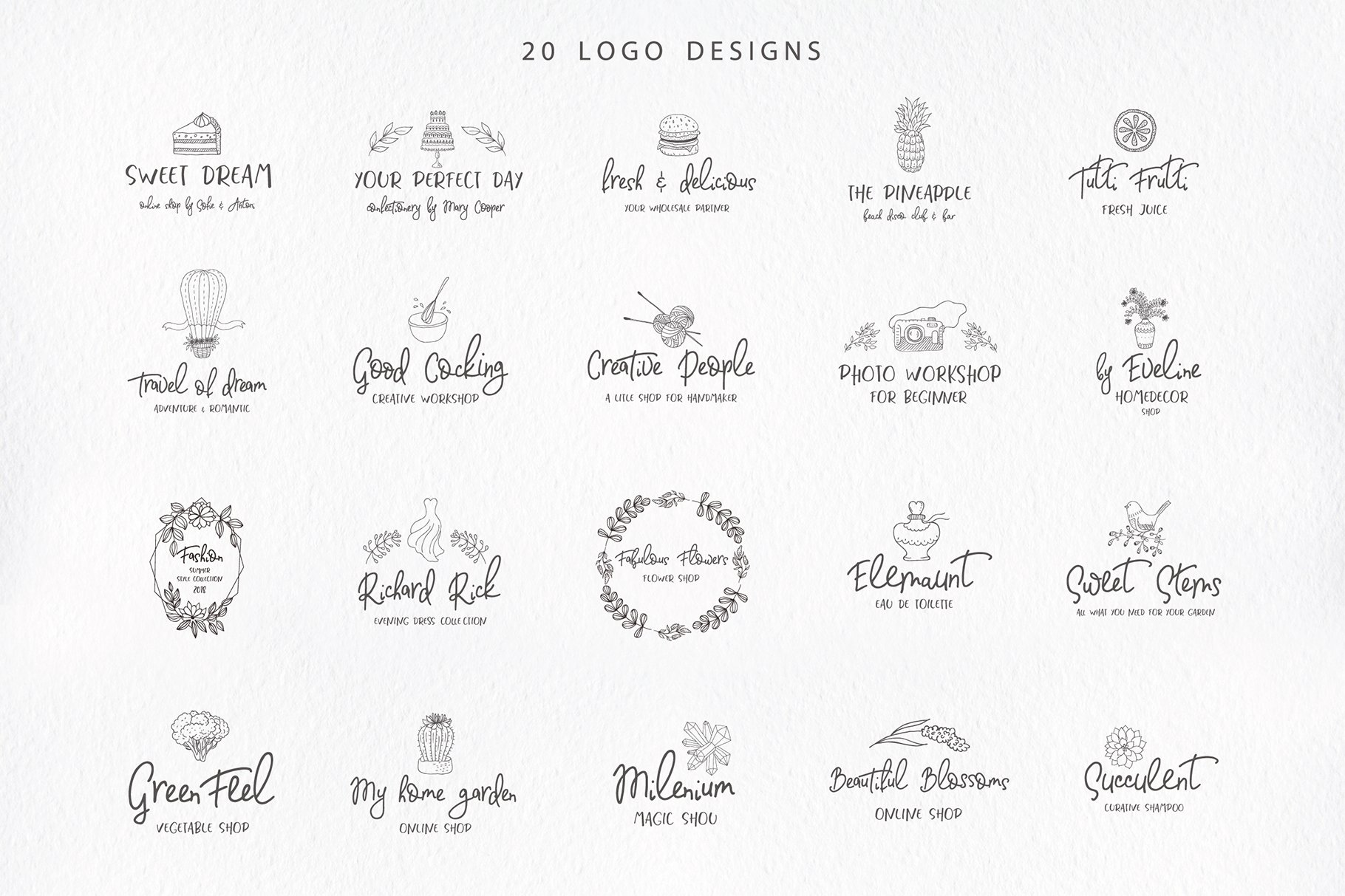 Hand Drawn Design Elements, Logos