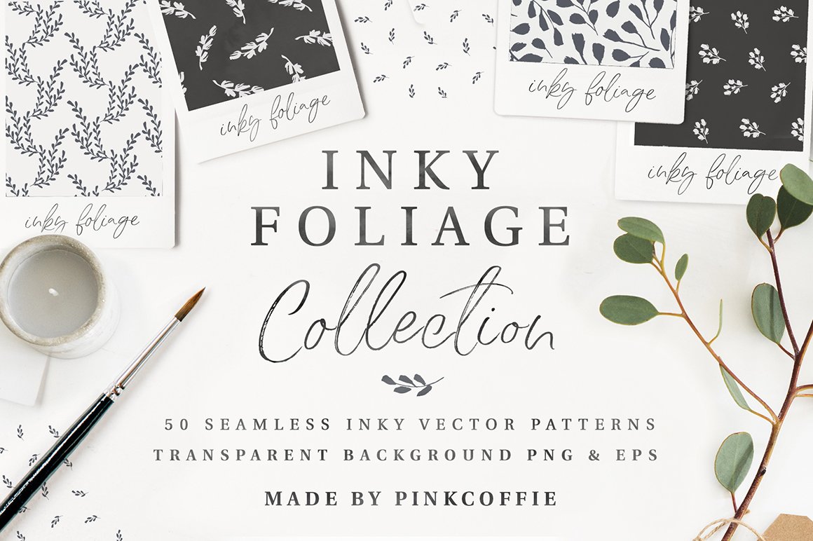 Inky Foliage - 30 Seamless Patterns + 30 Motifs