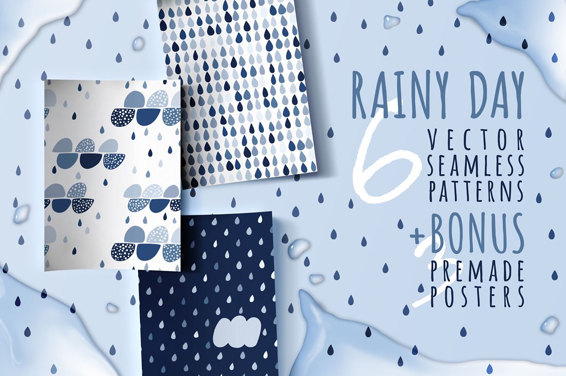 Rainy Day, 6 Seamless Patterns width=
