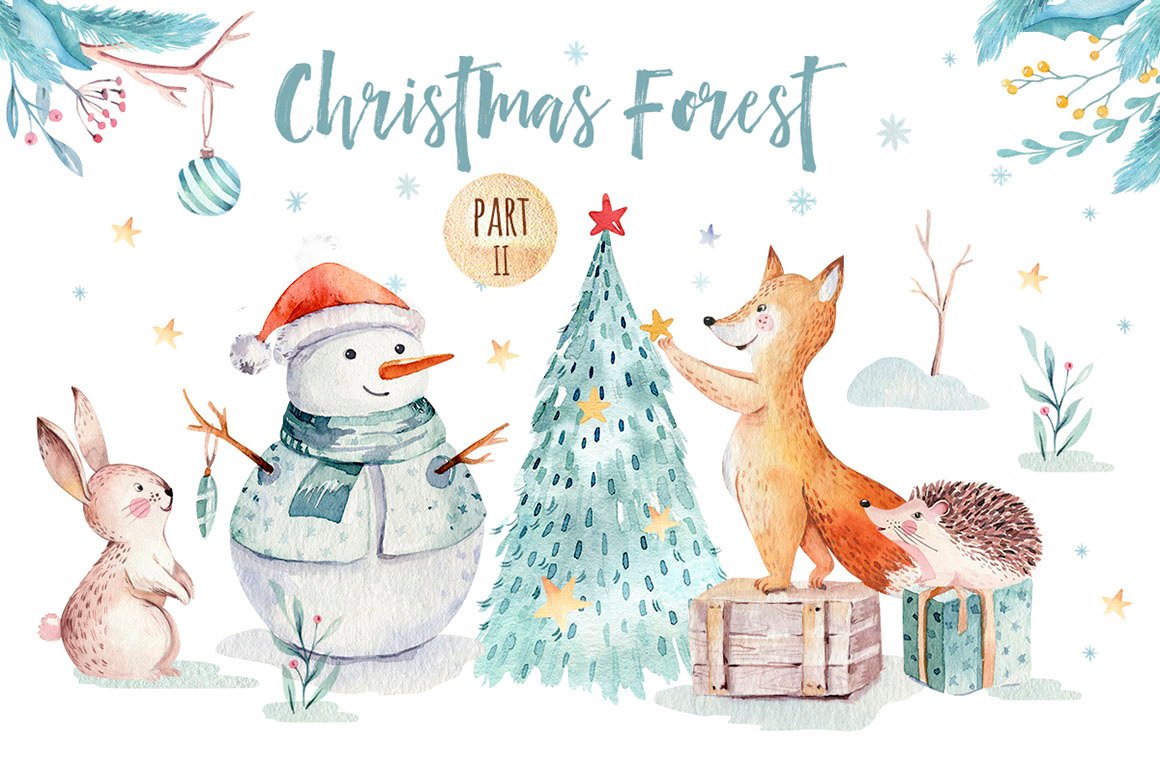 Watercolor Christmas Forest II