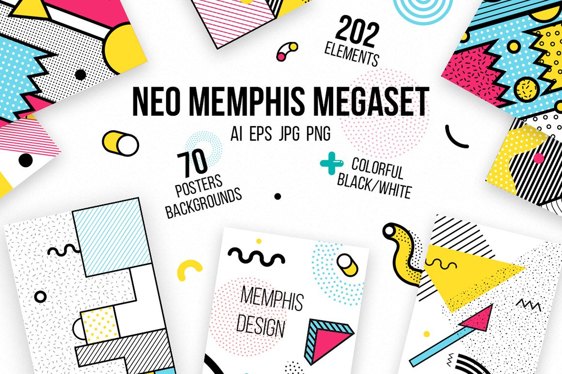 272 Patterns Elements Memphis Set