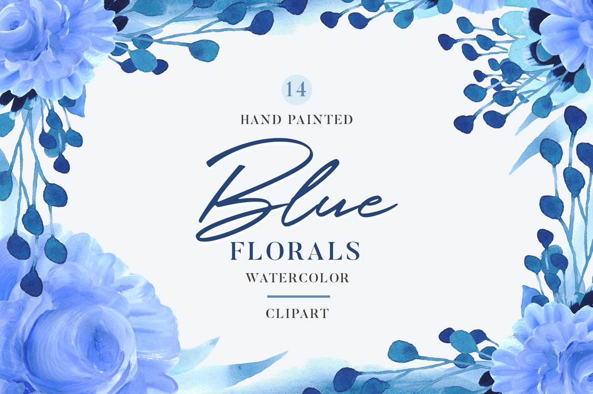 Blue Florals - Watercolor Clipart
