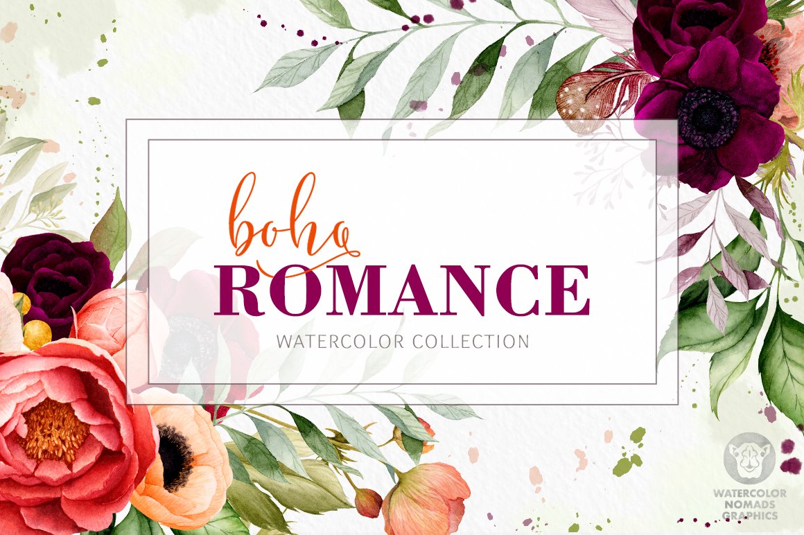 Boho Watercolor Flowers Collection