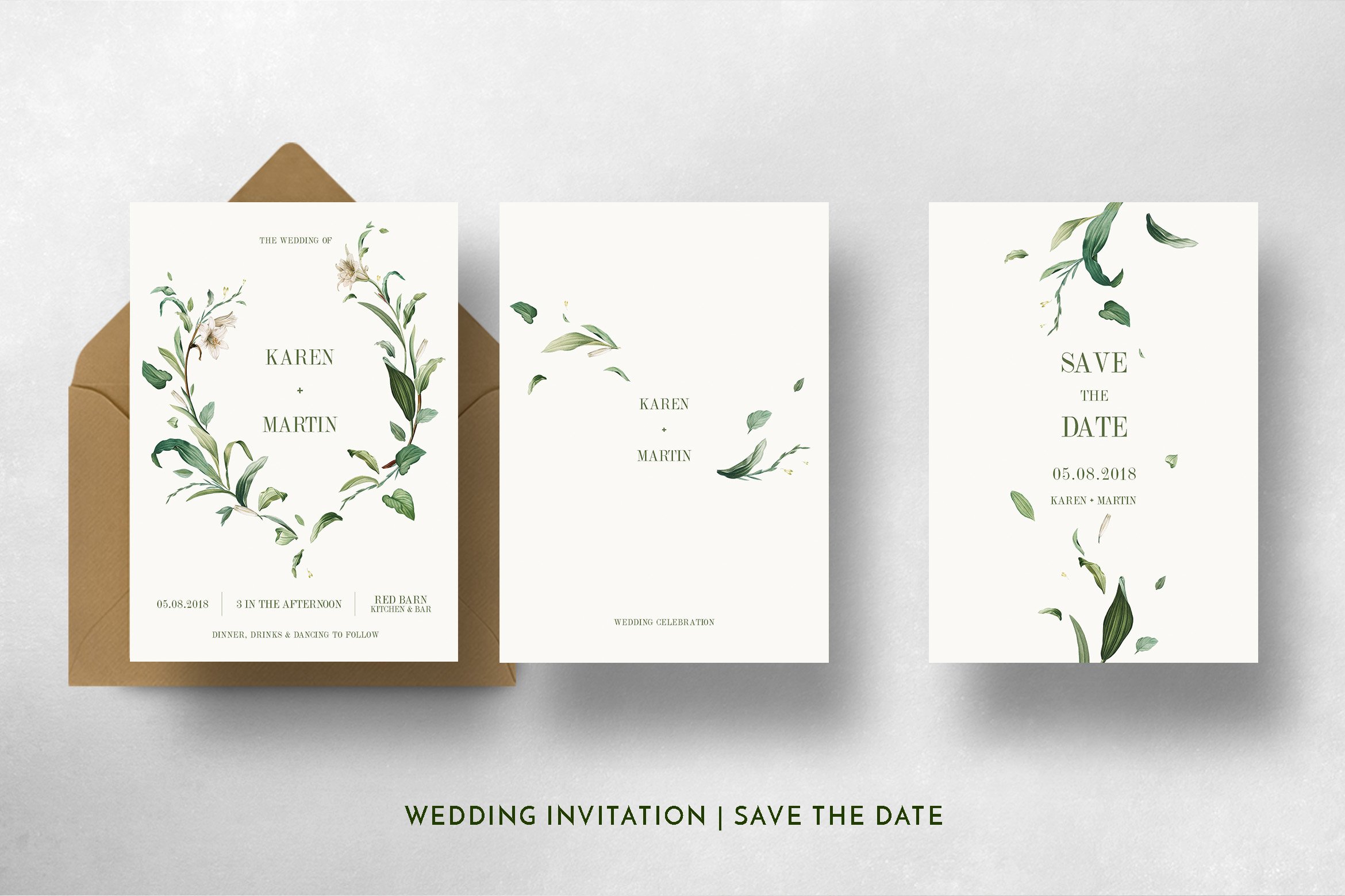Green Foliage Wedding Invitation Suite