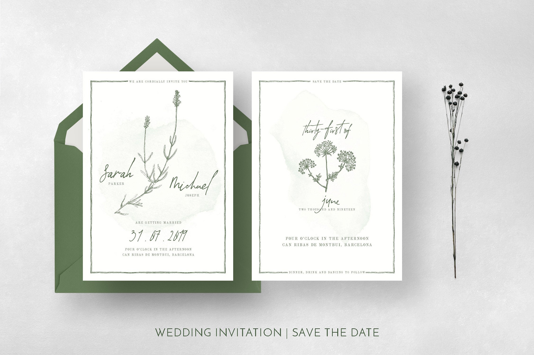 Natural Floral Wedding Invitation Suite