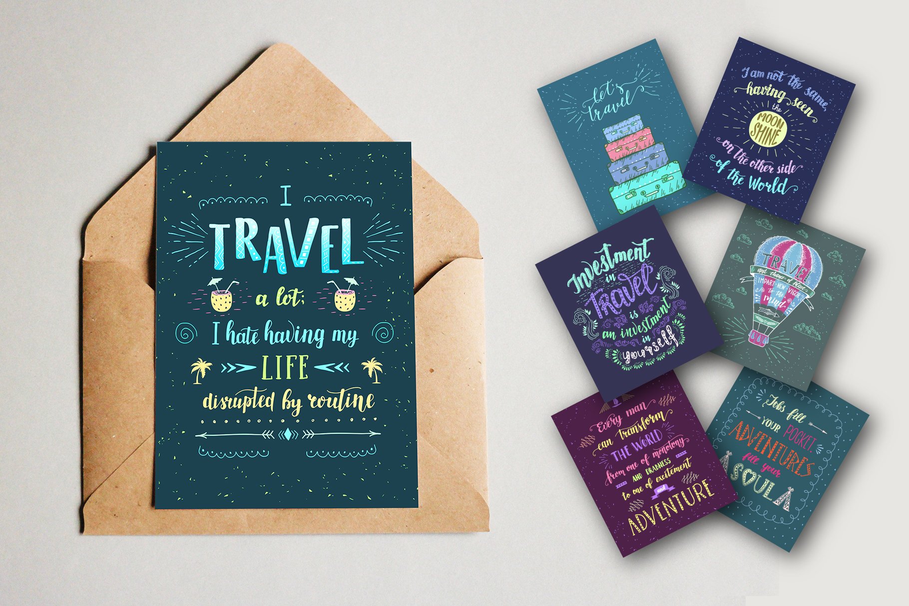 Travel Hand Drawn Color Lettering Quotes