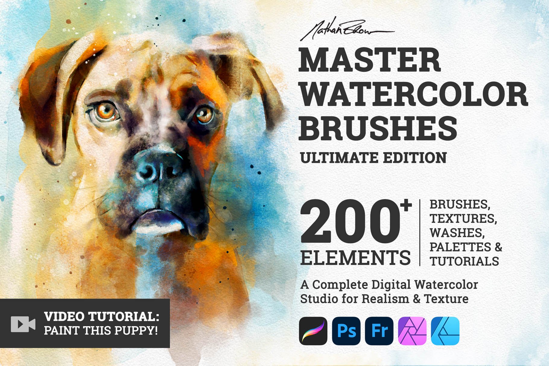 master watercolor procreate brushes cover 1