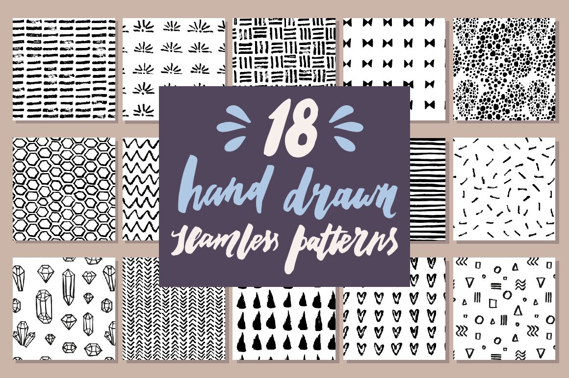 18 Hand Drawn Seamless Patterns