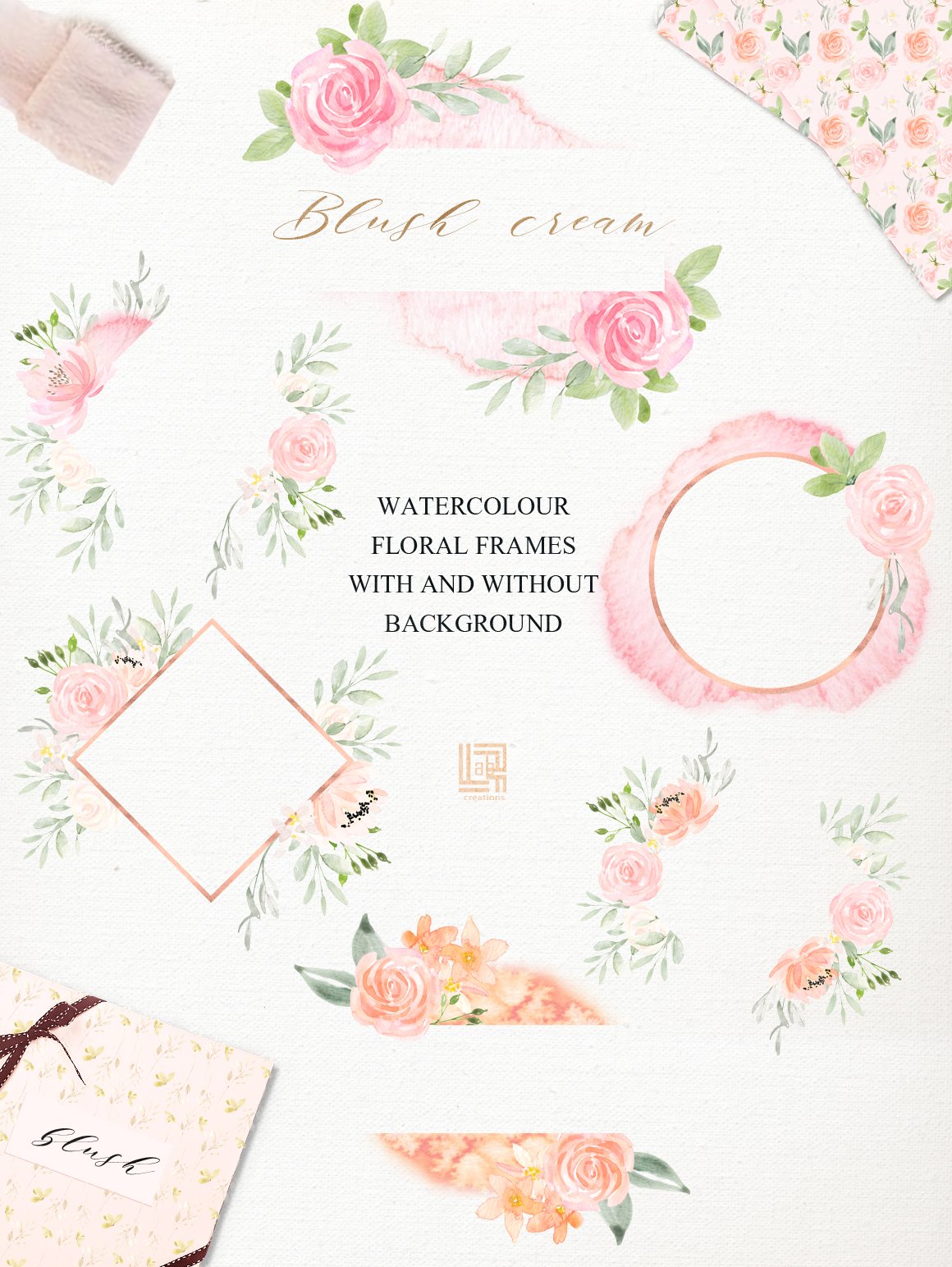 Blush Cream Watercolor Flowers Clipart
