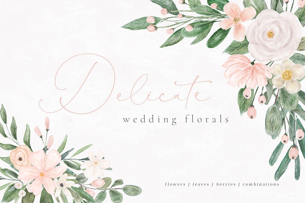 Delicate Watercolor Wedding Florals Pack