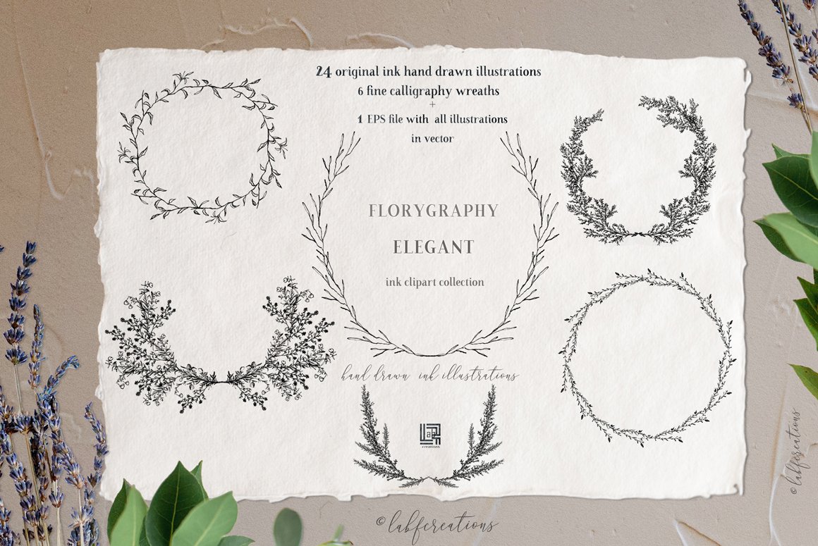 Elegant Calligraphy Ink Wreaths