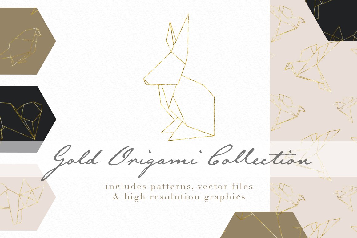 Gold Origami Patterns and Graphics
