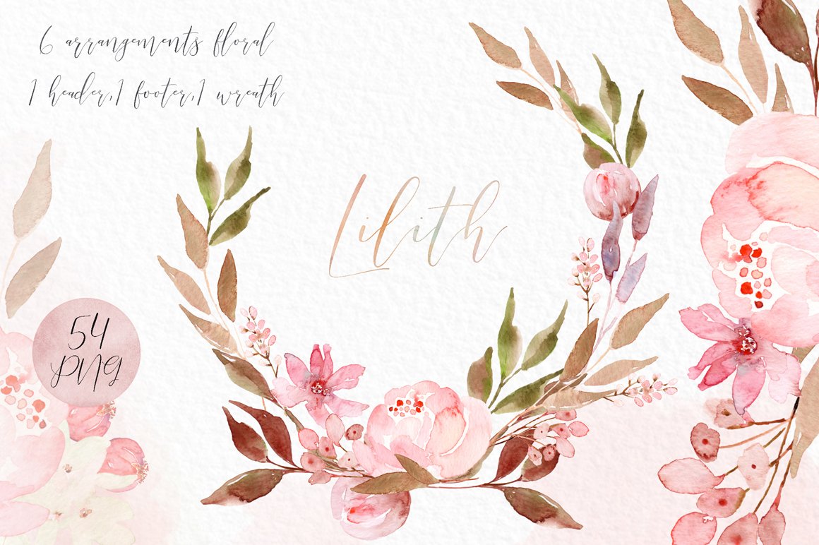 Lilith Pink Watercolour Flowers Clipart