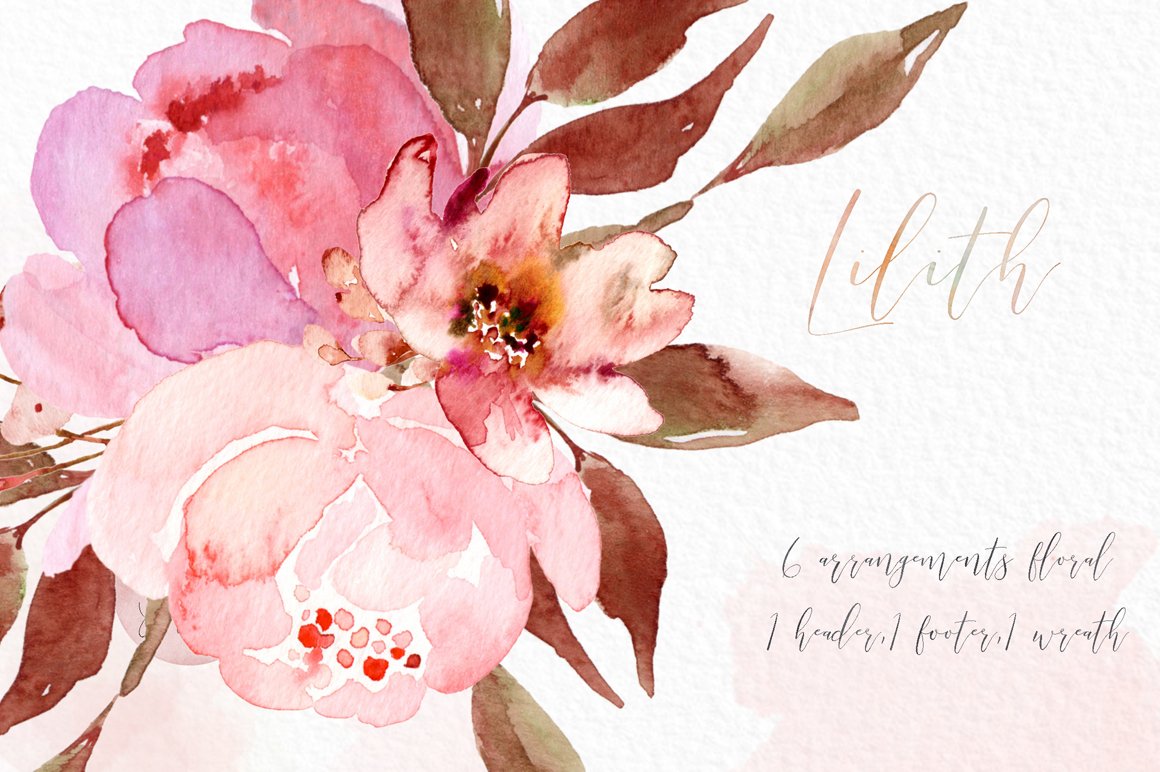 Lilith Pink Watercolour Flowers Clipart