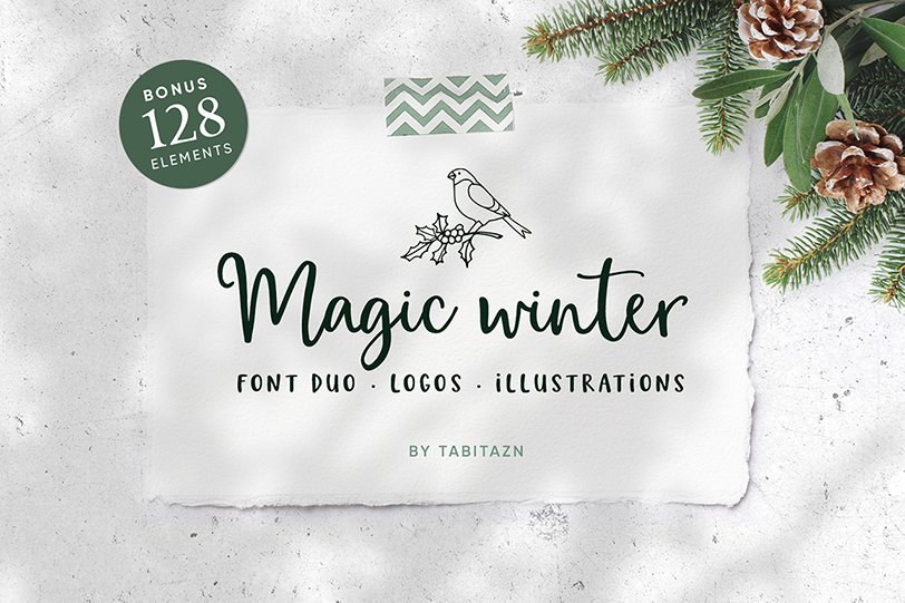 Magic Winter Script Font Duo & Logos