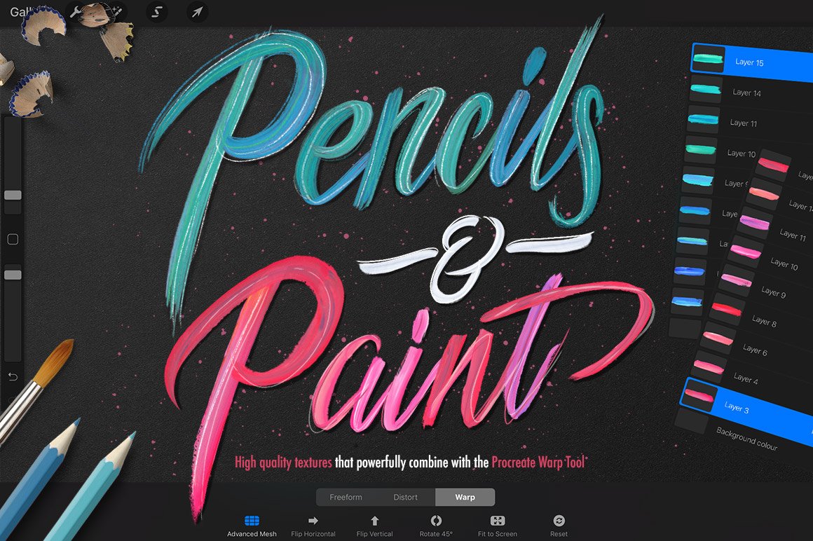 Pencils and Paint Texture Kit For Procreate