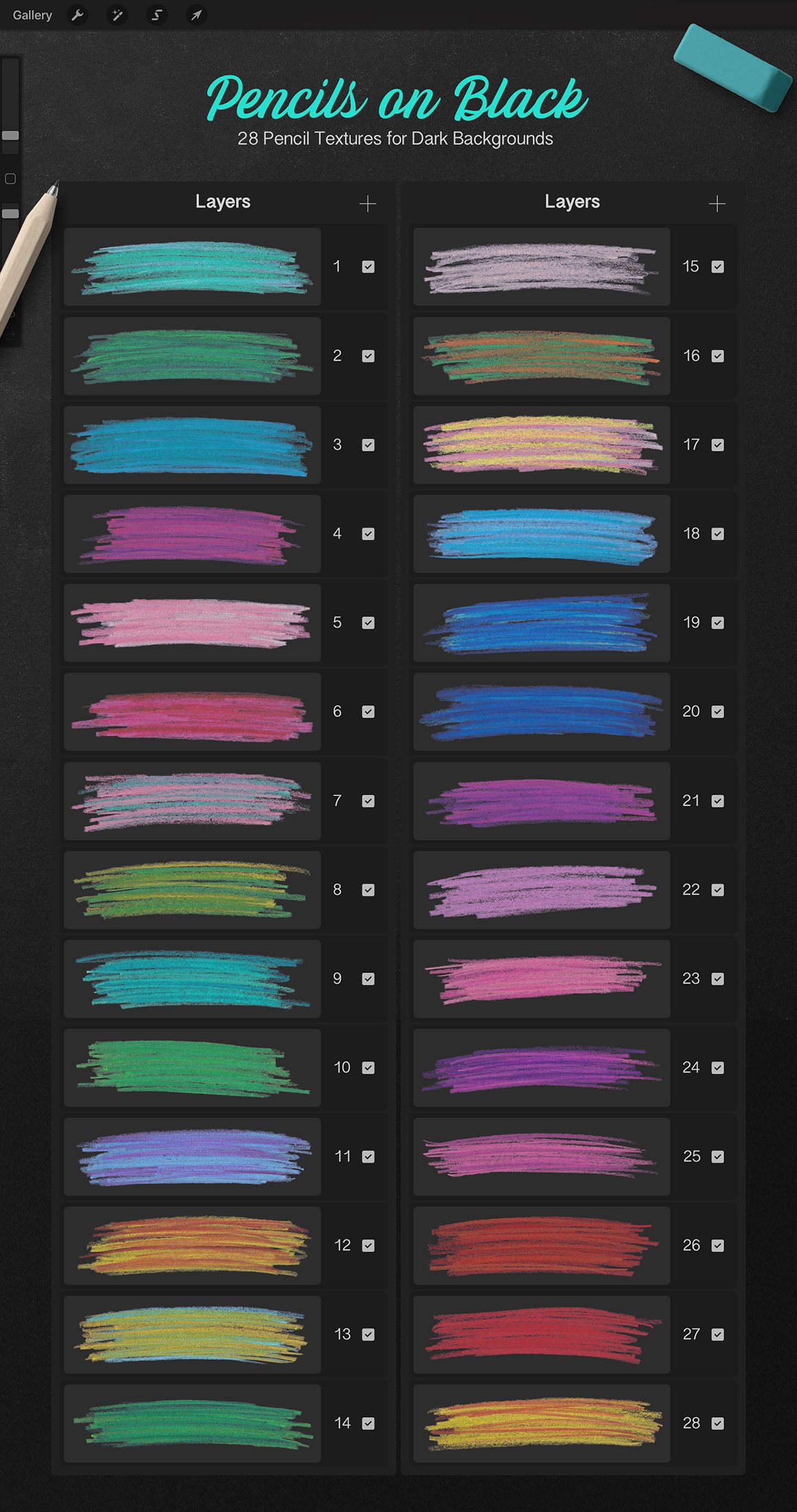 Pencils and Paint Texture Kit For Procreate