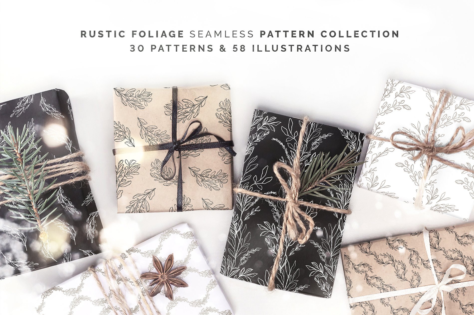 Rustic Pattern Collection and 58 Illustrations