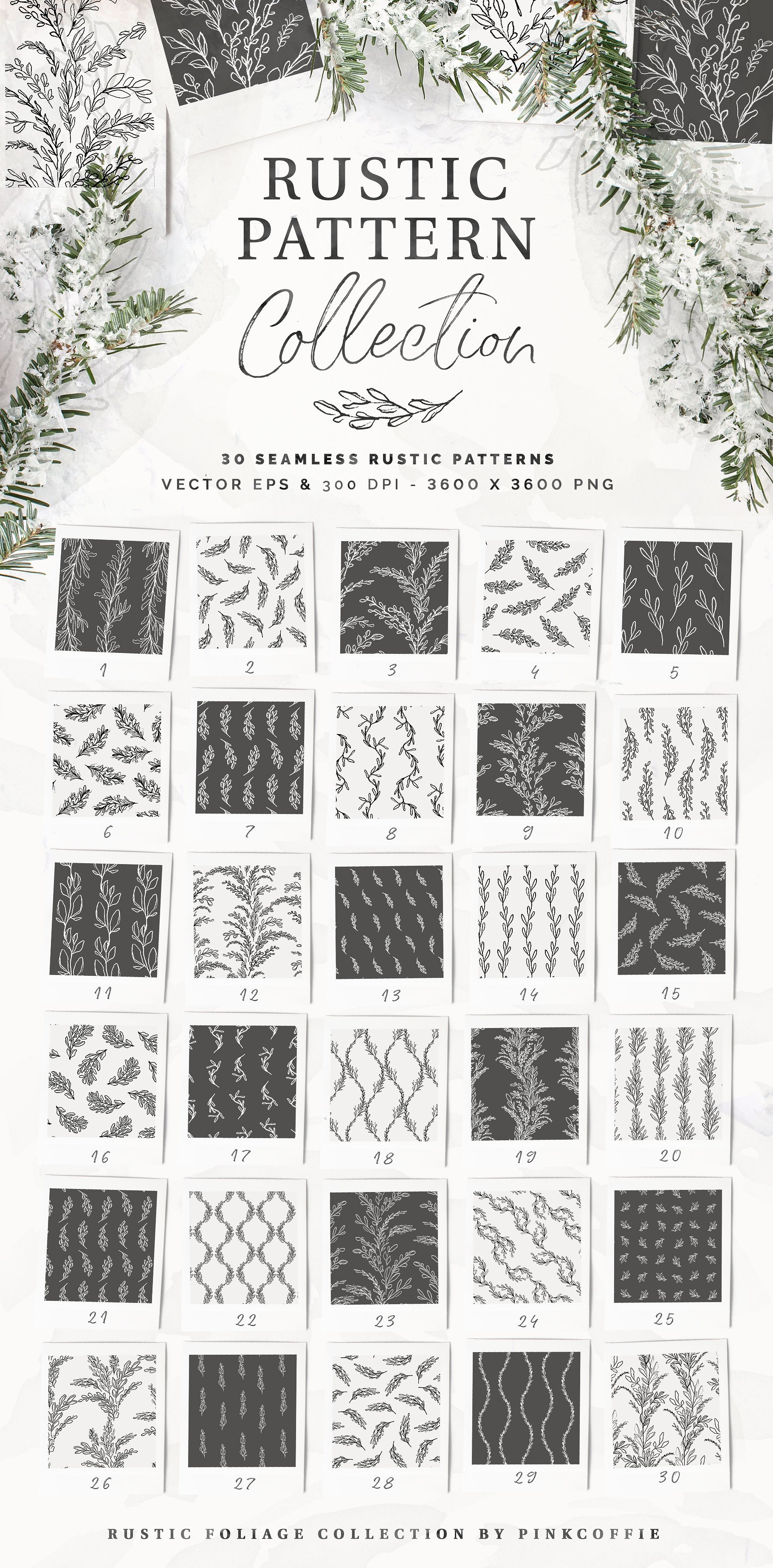 Rustic Pattern Collection and 58 Illustrations