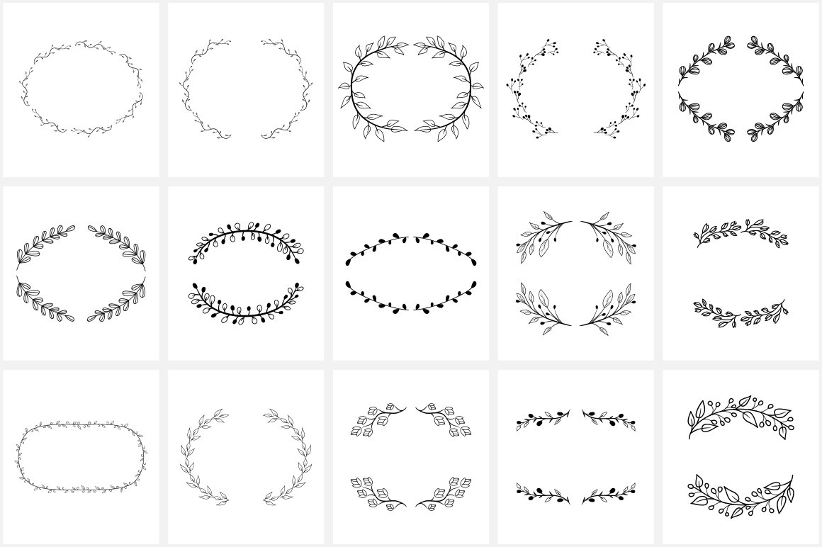 100 Hand Drawn Wreaths And Frames