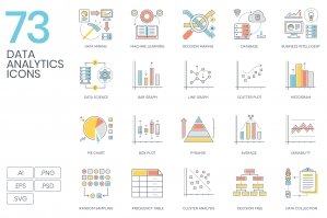 73 Data Analytics Color Line Icons