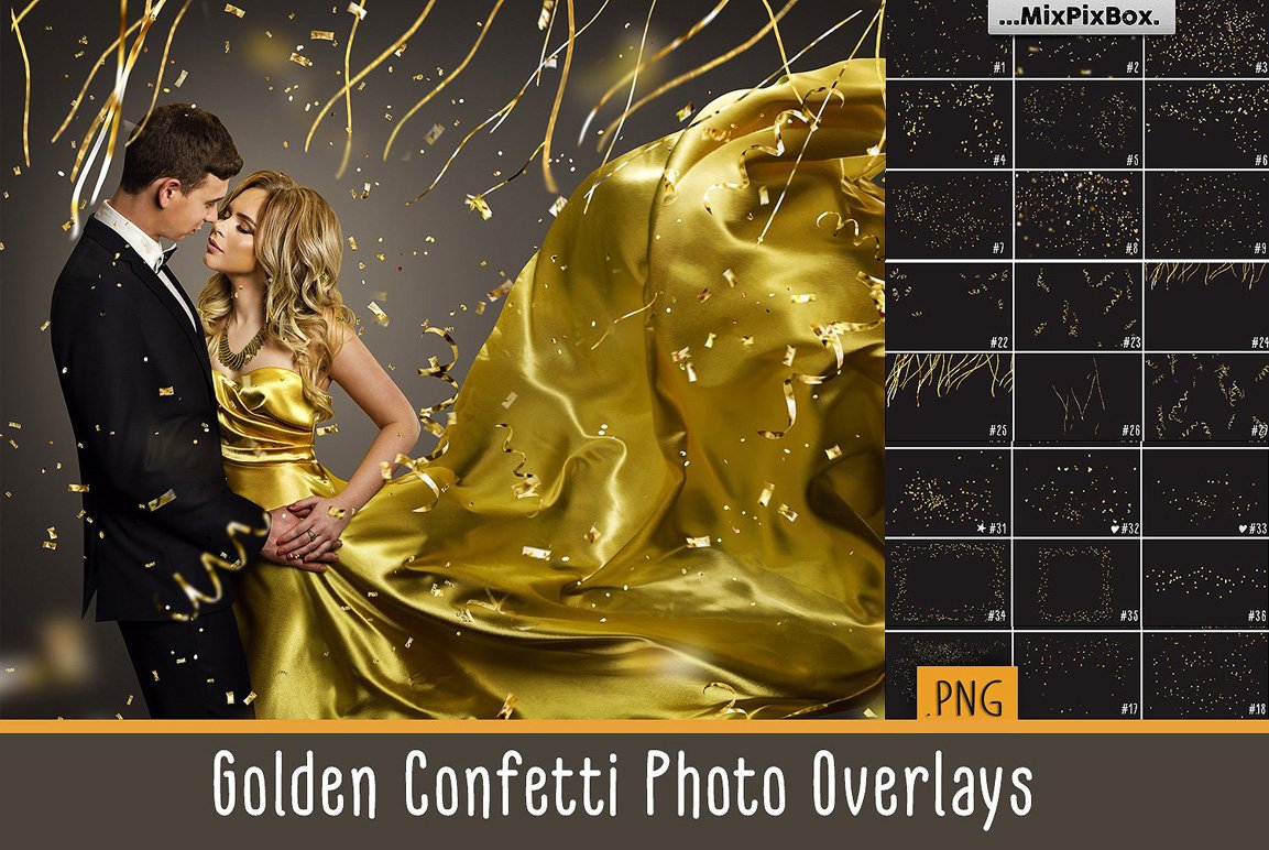 Golden Confetti Photo Overlays