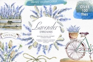 Lavender Watercolor Clipart Set