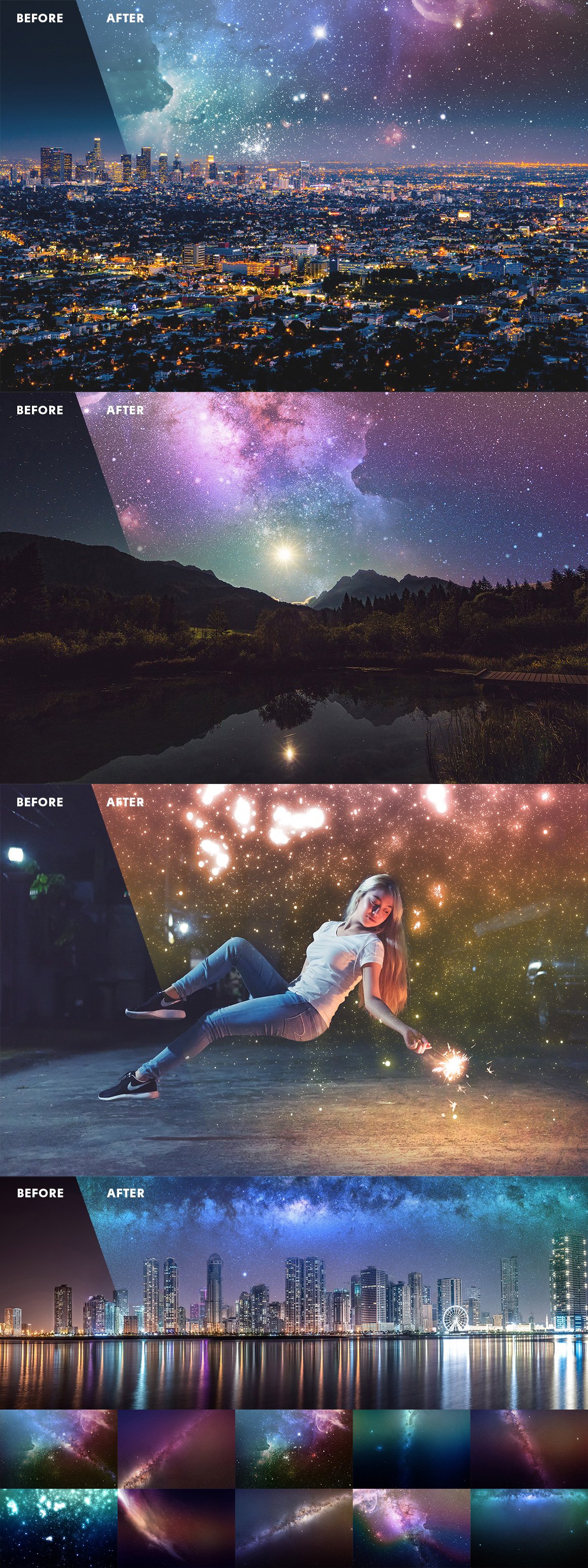 Night Sky Starry Overlay Effects and PS Actions