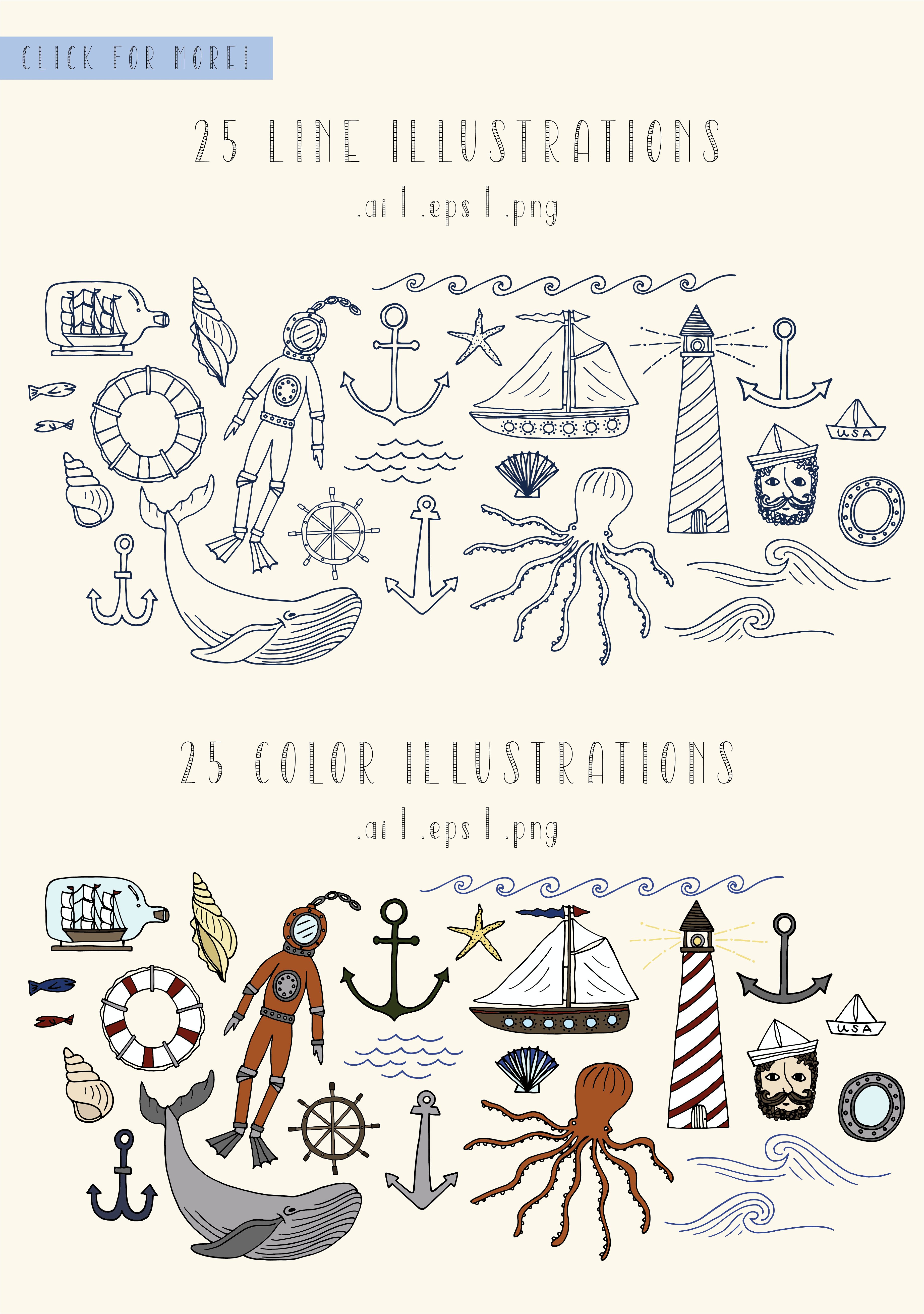 Sailor Stripes San Serif Font And Illustrations