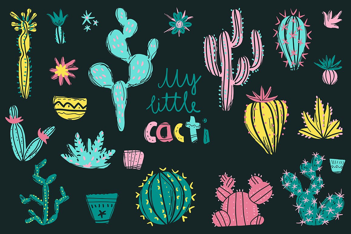 The Night in the Desert -  Cactus Clipart Collection