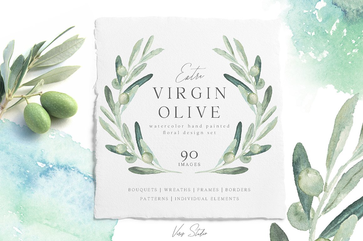 Virgin Olive - Watercolor Graphic Design Kit