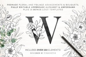 White Bloom Collection Floral Alphabet And Logos