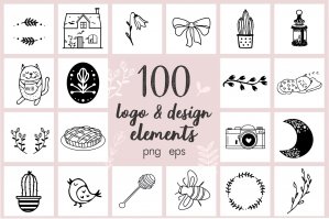 100 Hand Drawn Elements For Logo And Branding