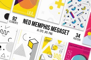 126 Posters & Elements Memphis Set
