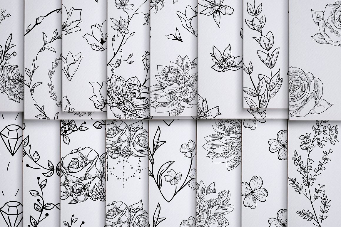 31 Drawn Floral Patterns Pack