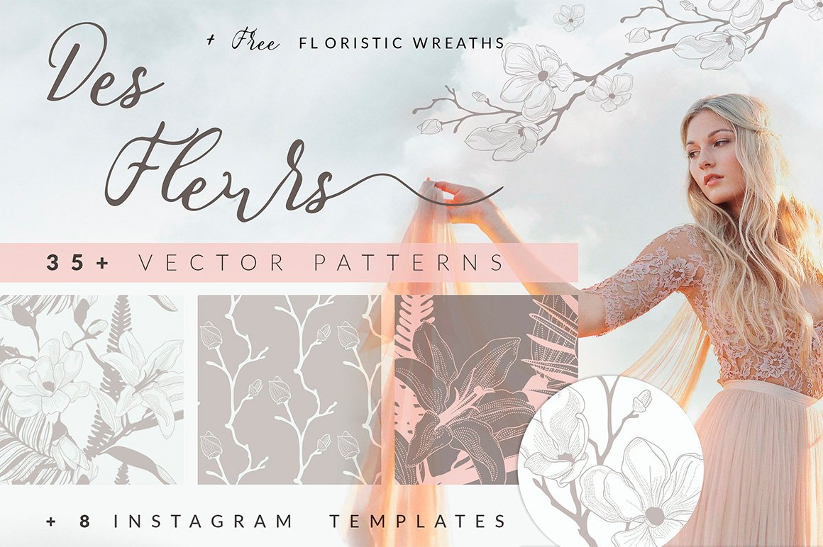 35 Floral Patterns And 8 Instagram Templates