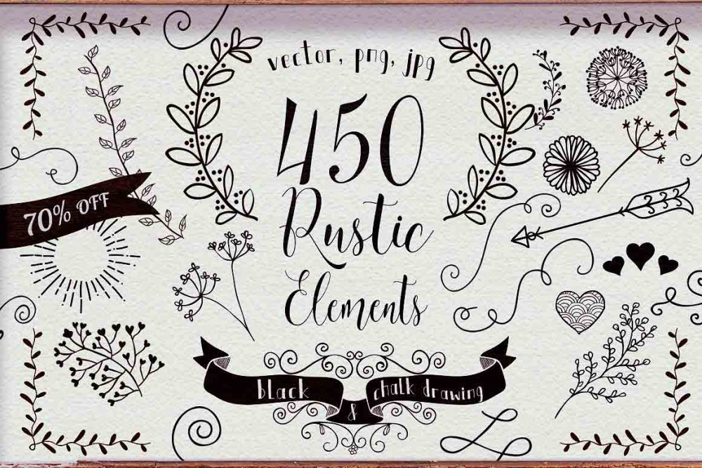 450 Rustic Hand Drawn Design Elements - Design Cuts