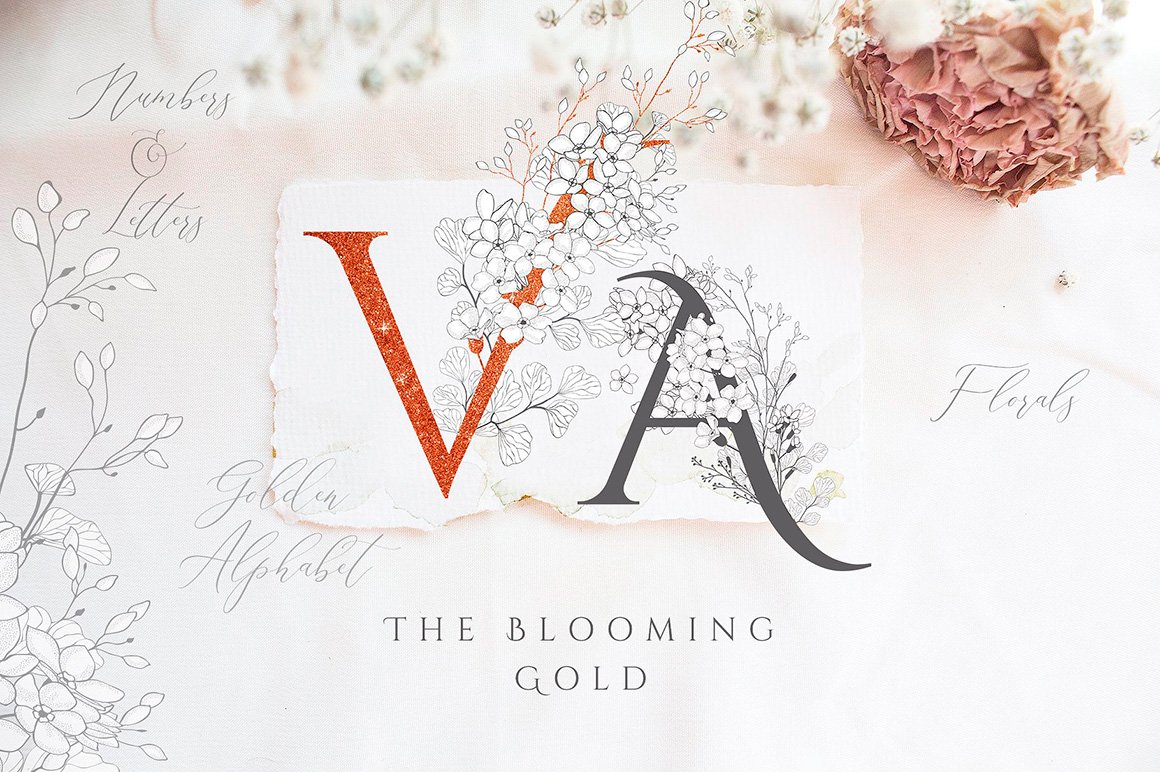 Blooming Gold Floral Letters and Numbers