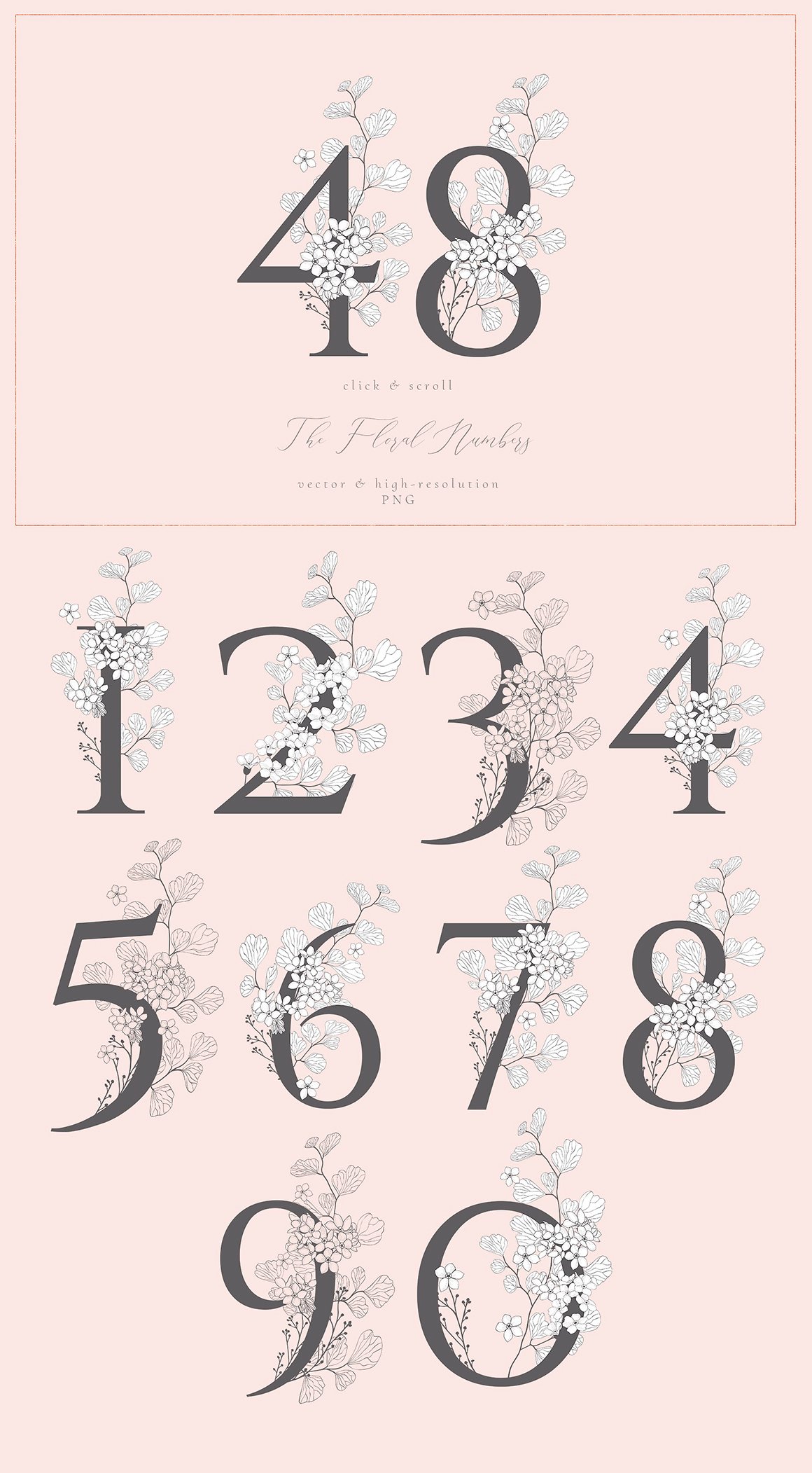 Blooming Gold Floral Letters and Numbers